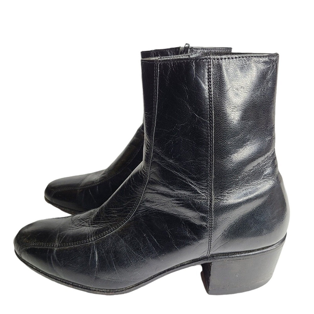 VTG Florsheim Black Leather Duke Boots Round Toe Men's 8.5 E Extra Wide Width